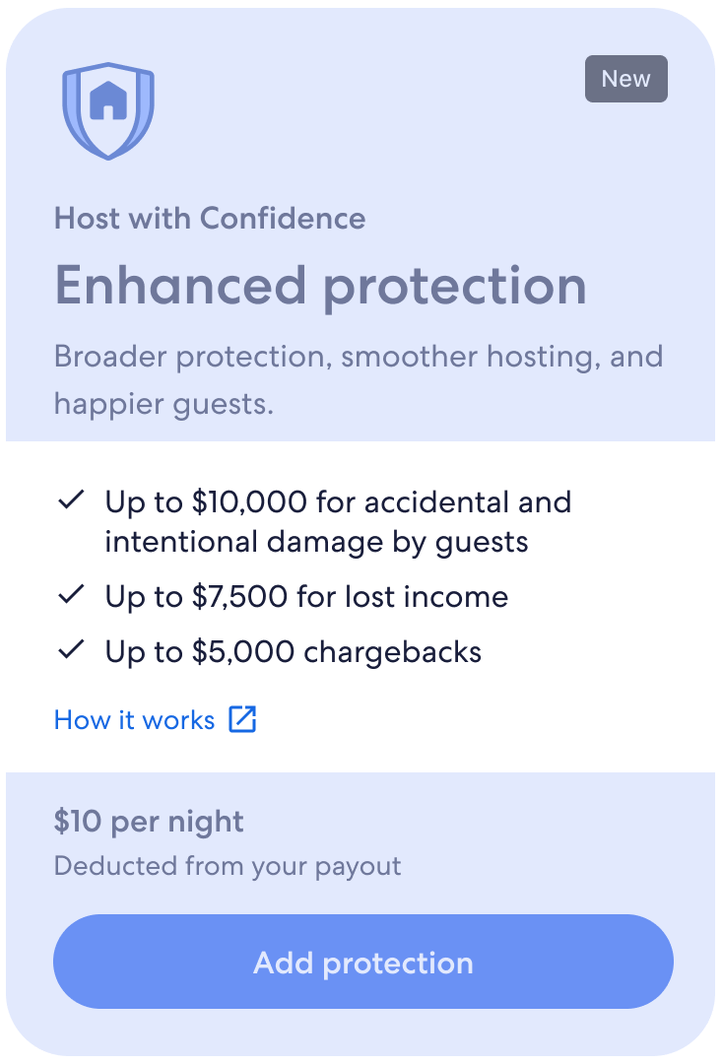 The same card with the header and the price faded back, leaving the coverage checklist and How it works in focus