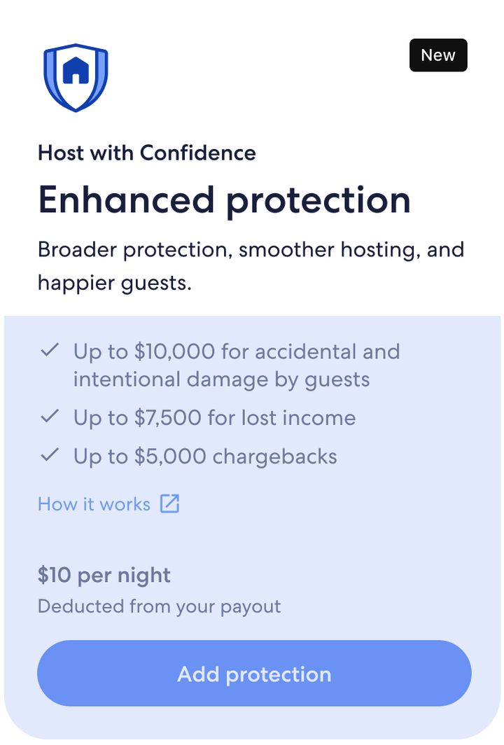 The Host with Confidence card with everything below the header faded back, leaving the shield, Enhanced protection, and its promise in focus