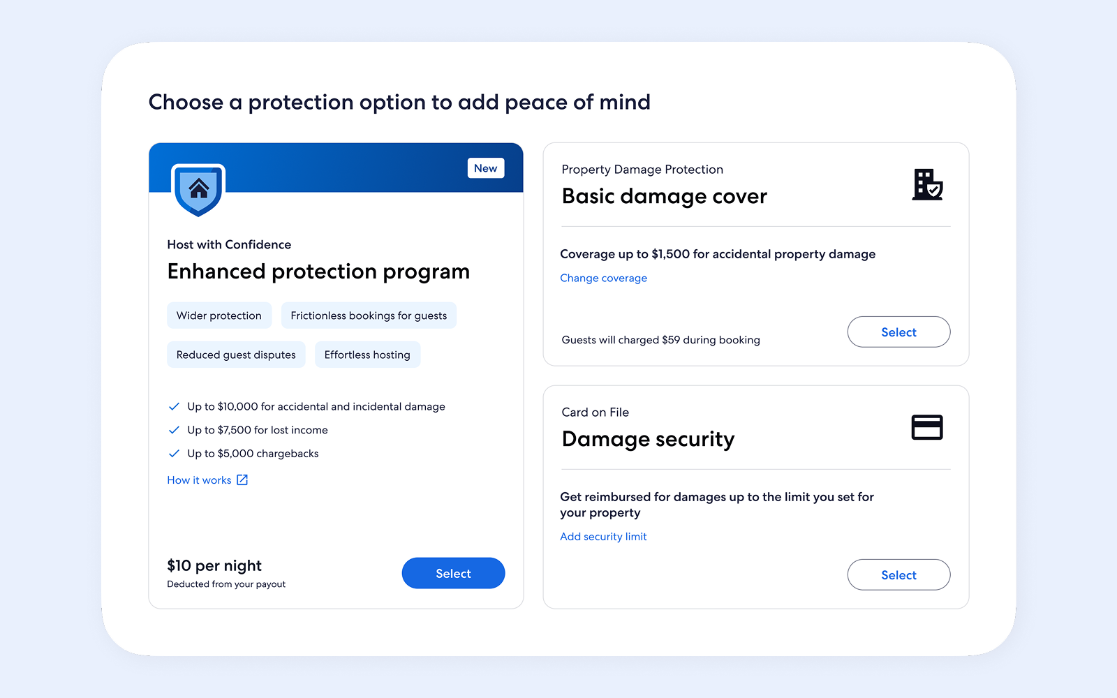 Enhanced protection program featured beside stacked Basic damage cover and Damage security